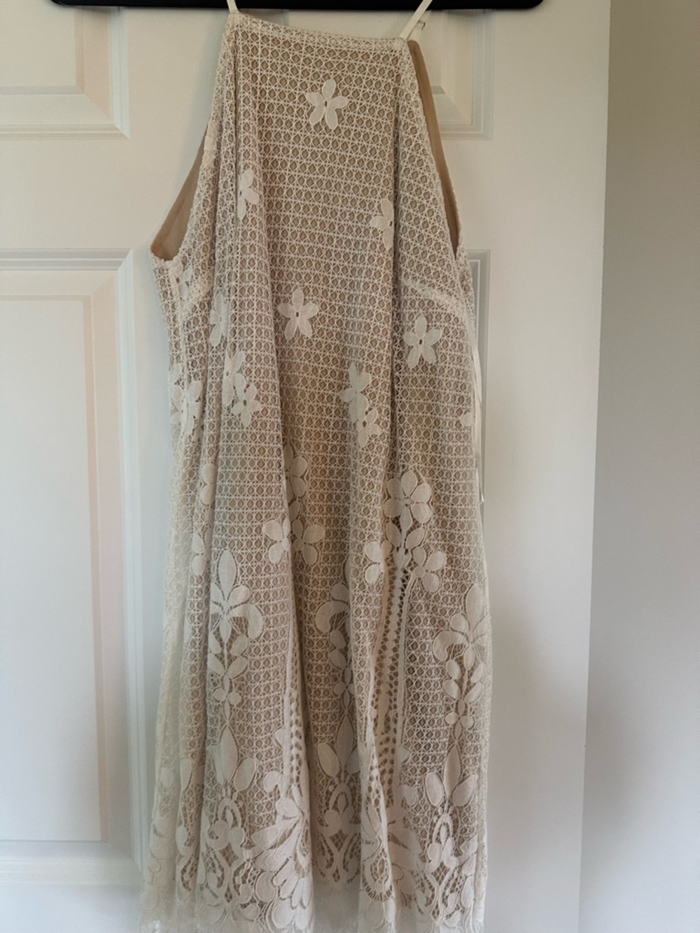 Beige Floral Lace Mini Dress